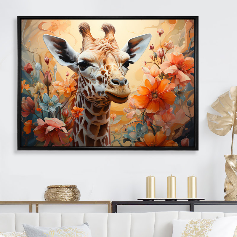 " Brown Giraffe Expressionist Grace I ", Black Floater Framed, 30" H x 40" W x 1.5" D