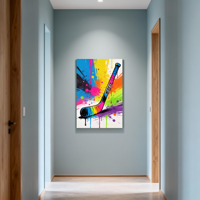 Abstract Colourful Hockey Stick With Paint Splashes, 18" H x 12" W