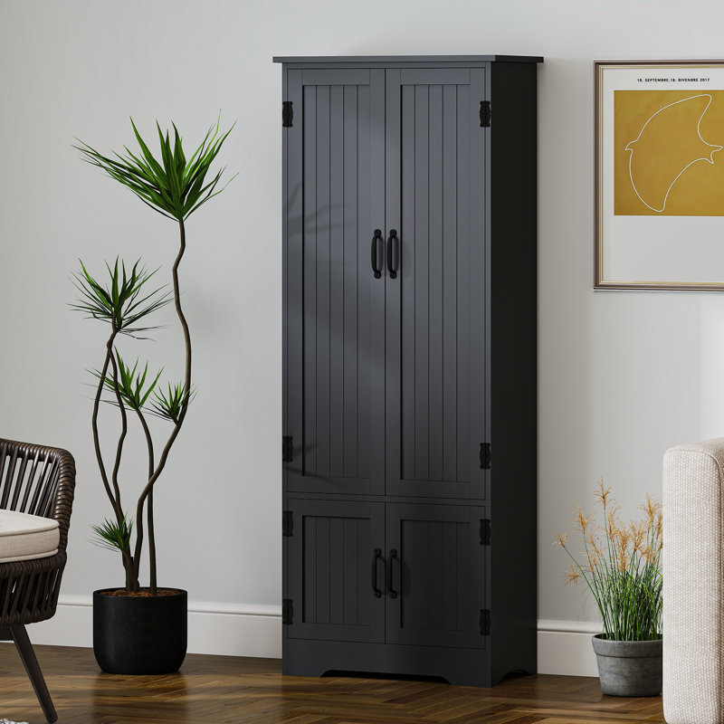 Garde-manger 60 po, armoire de rangement avec tablettes, noir