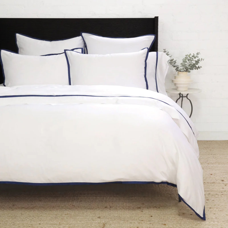 Ensemble de housse de couette en rayonne Langston, Housse de couette simple + 1 taie décorative stan, Blanc / bleu marine
