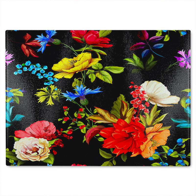 Bright Vibrant Flowers Glass Chopping Board