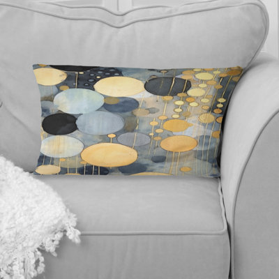 Pastel Abstract With Blue Black & Gold Spots XVIII - Abstract Geometric Printed Throw Pillow
