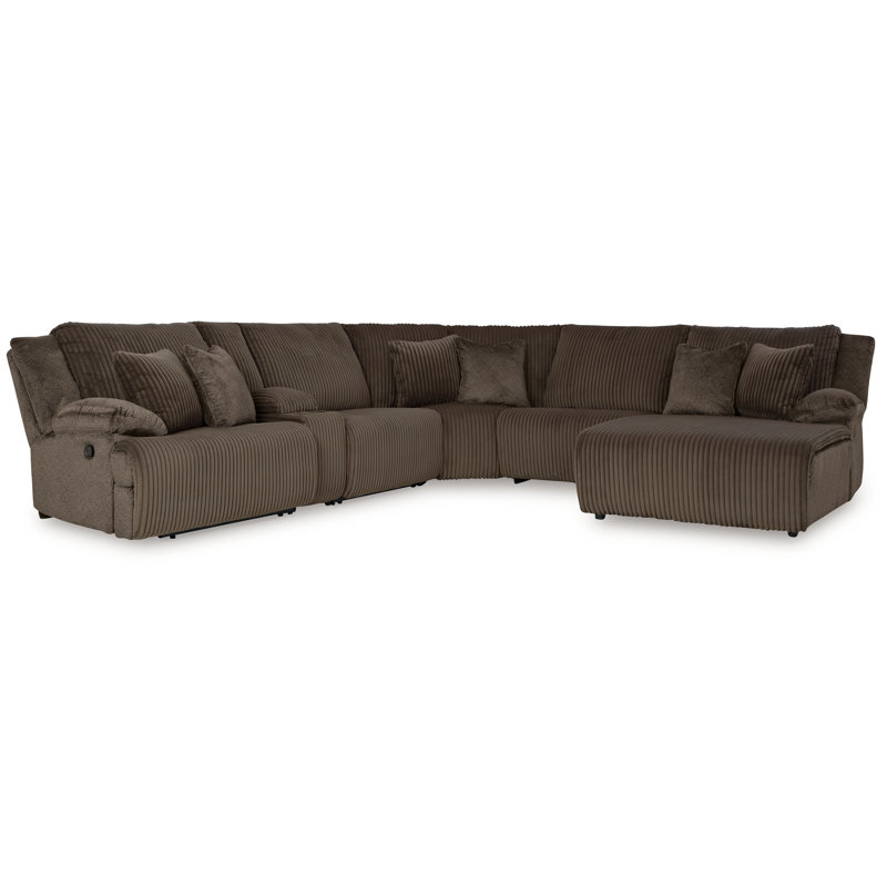 Canapé modulaire inclinable 6 pièces avec méridienne, Polyester brun, Orienté à droite