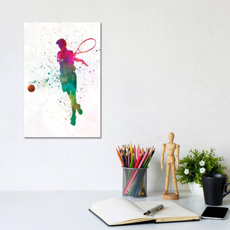 Man Tennis Player In Watercolour I by Paul Rommer - Wrapped Canvas Gallery-Wrapped Canvas Giclée, 20.32 cm H x 30.48 cm W