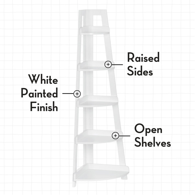 White Wood Kids Corner Ladder Shelf with Adjustable Tiers
