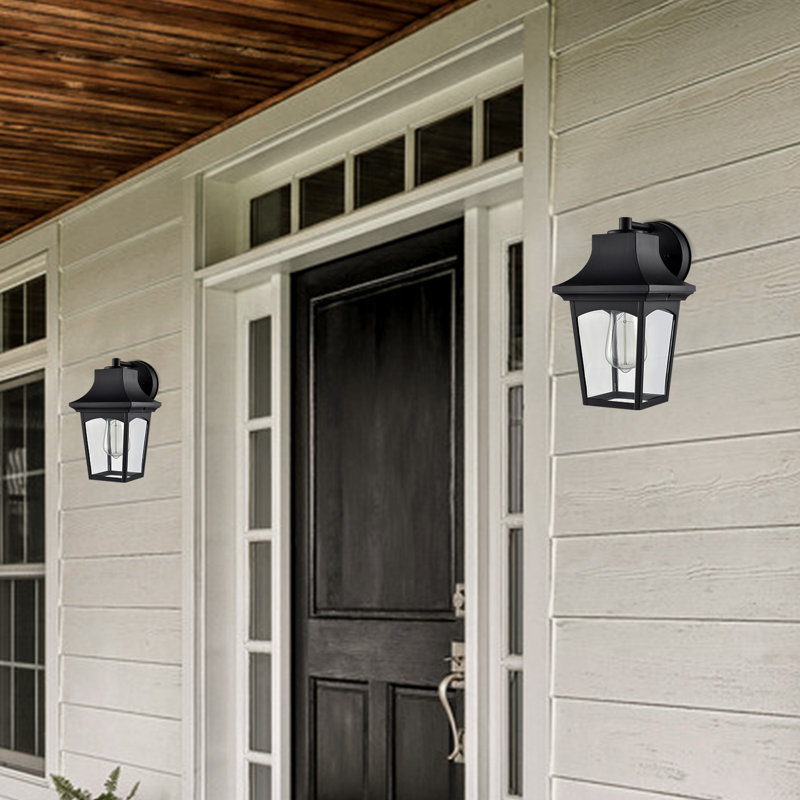 Luminaire mural d'extérieur noir avec abat-jour en verre transparent