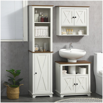 Armoire de rangement pour salle de bain mince avec trois tablettes ouvertes Kleankin