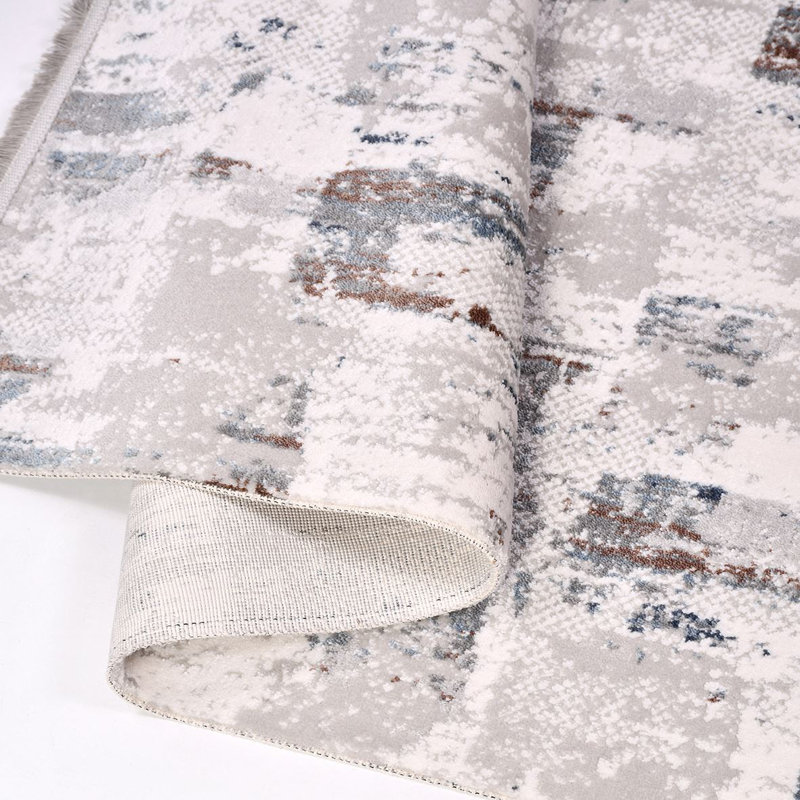 Tapis moderne / abstrait beige lavable à la machine antidérapant, Rectangle 4 pi x 7 pi 3 po