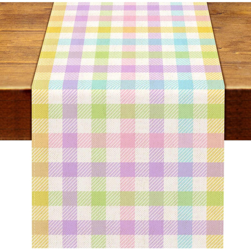 Linen Spring Easter Buffalo Check Plaid Table Runner Rustic Farmhouse Home Dining Room Kitchen Table Decor, 13" L x 72" W