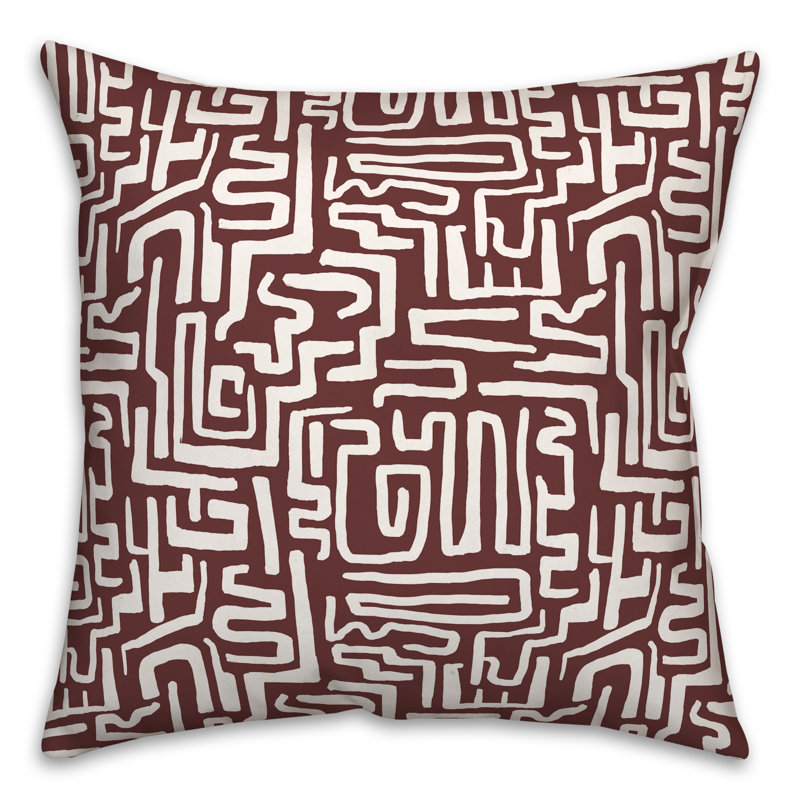 Coussin extérieur bleu marine Wiggly Shapes, H 18 po x l 18 po, Marron