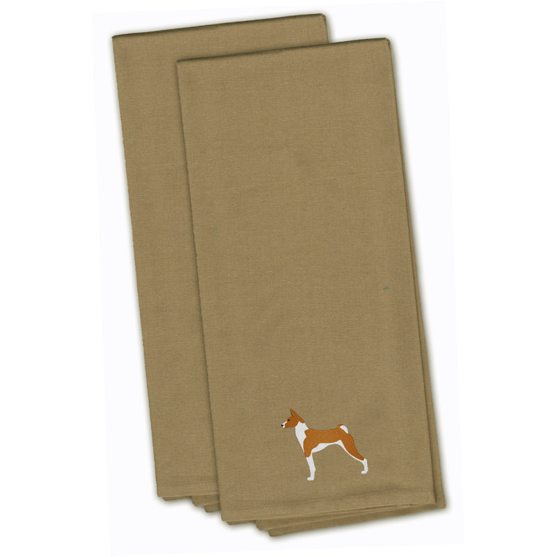 Serviette à thé de cuisine brodée basenji, Brun clair, H 28 po x l 19 po x P 0,1 po