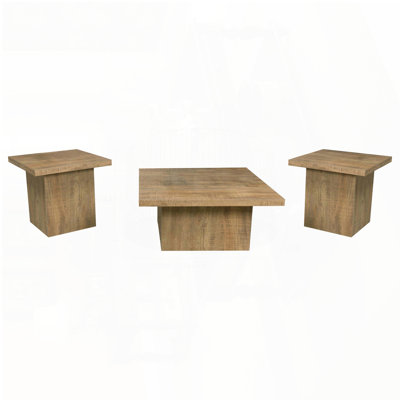 3-Piece Square Coffee Table Set with Mango Wood Finish