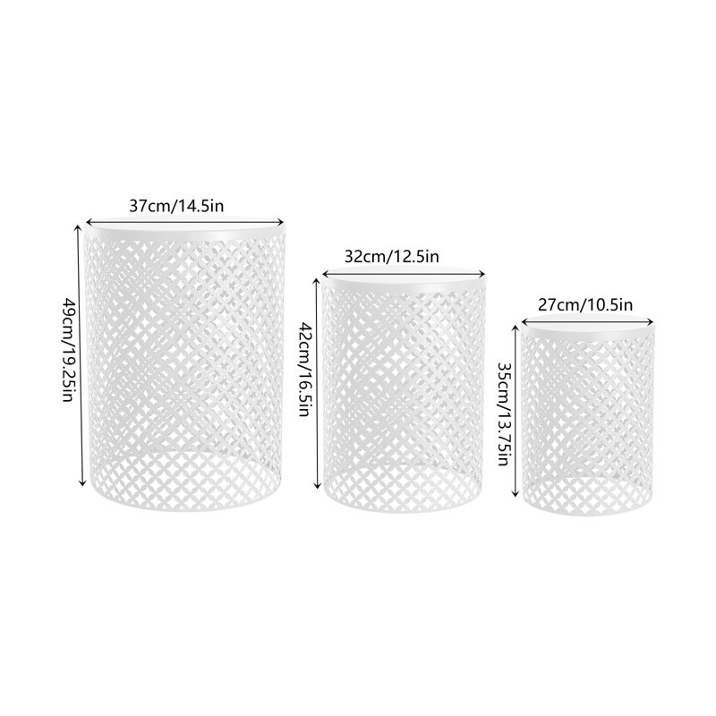 3PCS Metal Hollow-out End Table Set, White