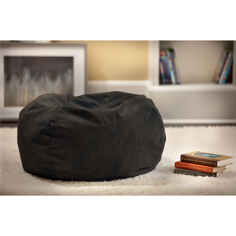 Fauteuil à billes classique Trule, Très grand, Suède de microfibre noir