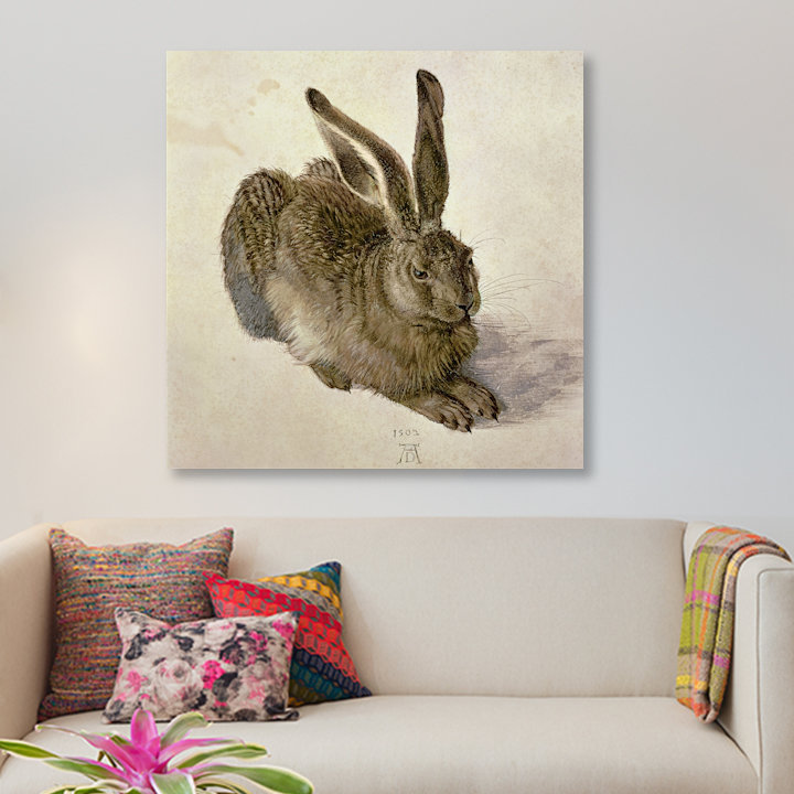 « lièvre, 1502 », reproduction sur toile, H 12 po x l 12 po x P 1,5 po, Pas de tapis, Toile tendue