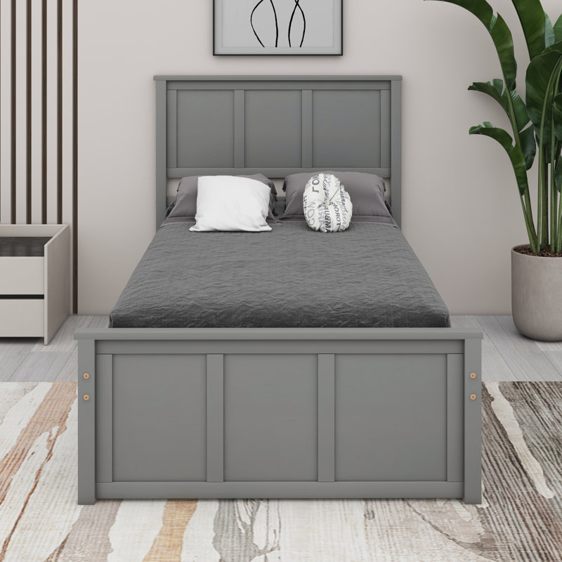 Structure de lit en bois massif avec 2 tiroirs de rangement, structure de lit en bois de pin avec tête de lit, Gris