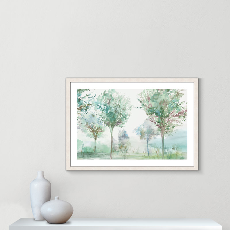Paysage délicat - Art encadré autoportant, Cadre à grain de bois blanc, H 26 po x l 36 po x P 1,125 po
