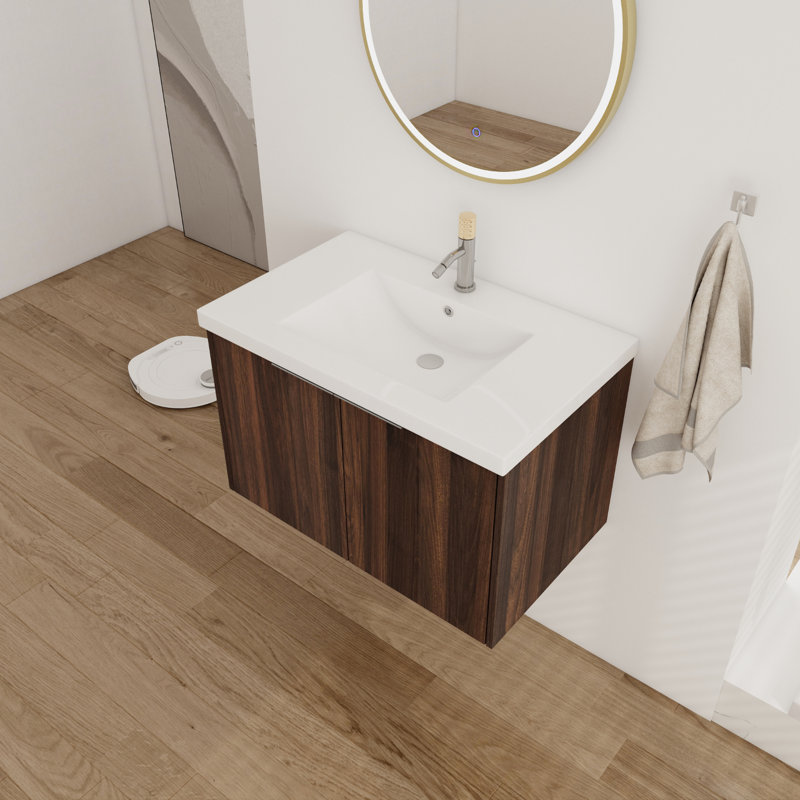 Ensemble de meuble-lavabo simple 29,84 Tonjes avec plateau, Brun