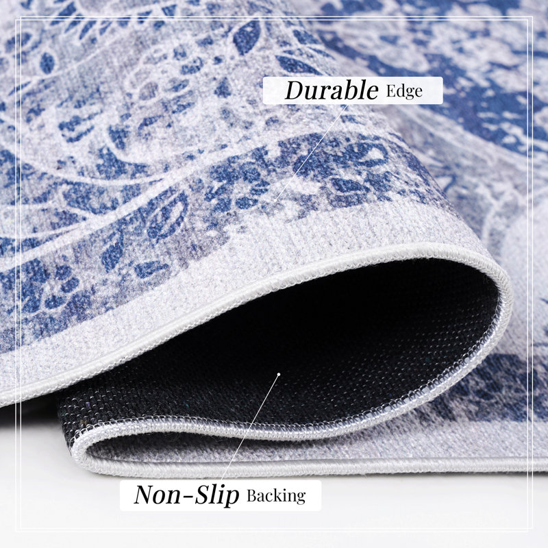 Blue Area Rug, Machine Washable Area Rugs, Low-Pile Non-Slip Non-Shedding Foldable Kid&Pet Friendly, Area Rugs For Living Room, Bedroom, Kitchen, Dining Room Rug - Perfect Gift, (Blue)