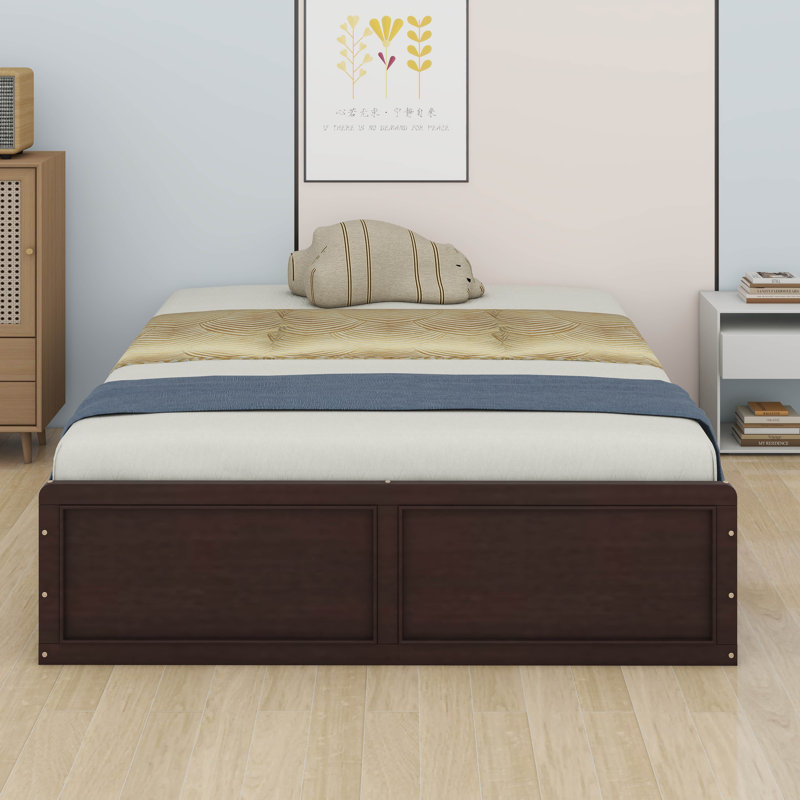Lit plateforme grand format, base de lit en bois avec 6 tiroirs, Espresso