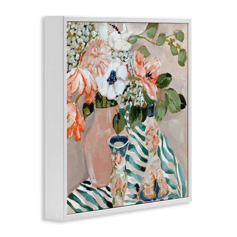 Fleurs roses avec rayures, estampe numérique, conception par Annie Quigley, H 24 po x l 24 po