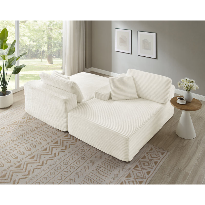 89.3” Oversized Double Lounge Chaise,Cloud Plush Sofa Bed,Upholstered Compression Cloud Sofa Deep Seat,Modern Corduroy Sleeper Loveseat Chair For Living Room Bedroom Reading,No Assembly Required