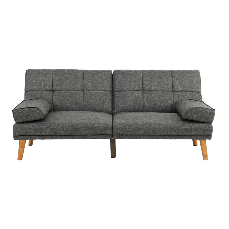 Fauteuil en polyfibre bleu gris avec pieds en bois massif et siège confortable en mousse réglable, Tissu bleu / gris