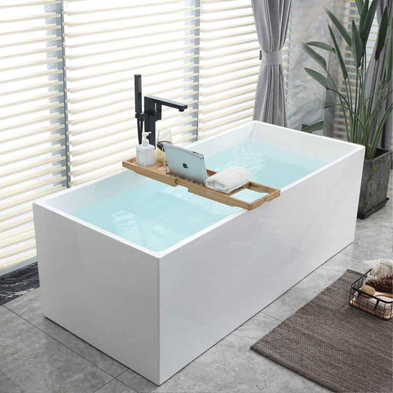 67" x 32" Freestanding Soaking Acrylic Bathtub, White/ Polished Chrome