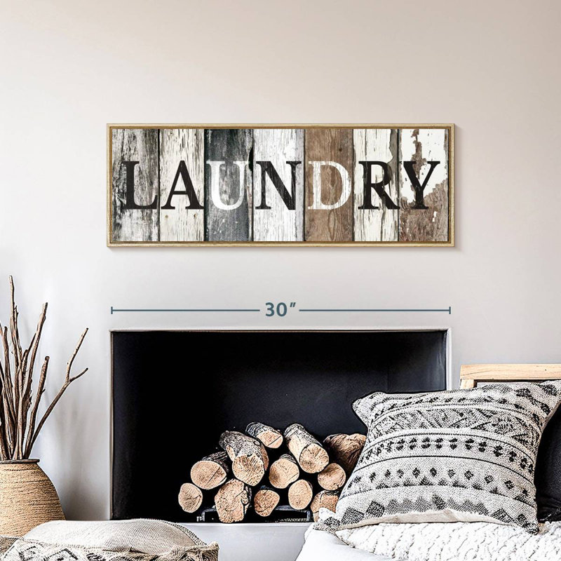 Rustic Laundry Wall Sign, 31" X 11", Floating Frame Natural Wood