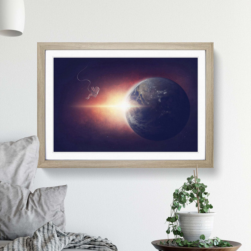 Astronaut & Planet Earth - Picture Frame Graphic Art Print, Oak Framed, 48cm H x 65cm W x 2cm D