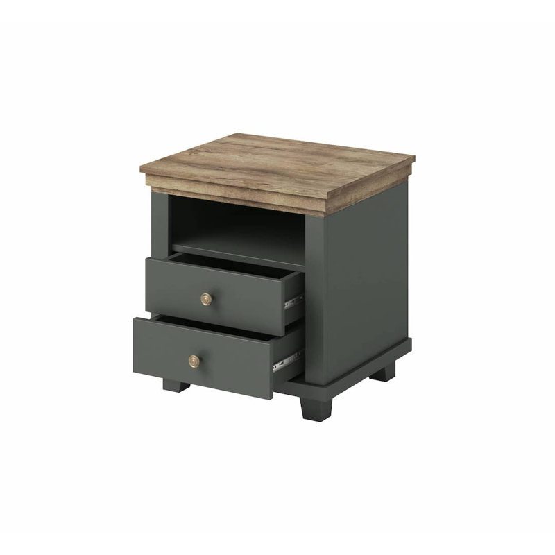 Aaryon 52cm W Manufactured Wood Bedside Table, Green