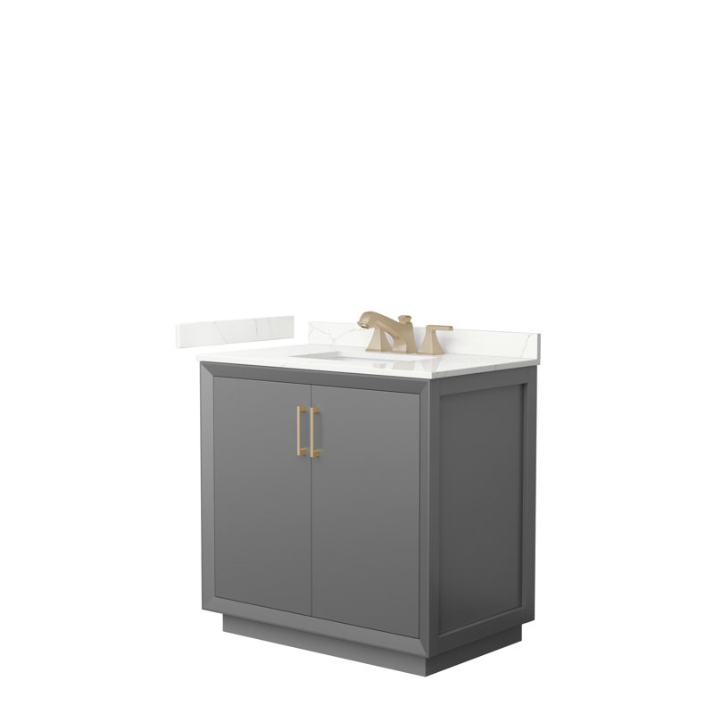 Strada 36'' W Single Vanity, Dark Gray, Giotto Quartz, Matte Black