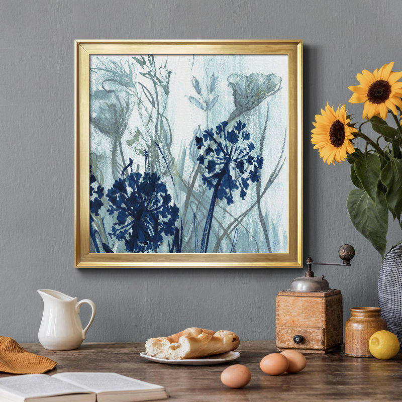 Indigo Field II - Peinture sur toile encadrée, H 17,5 po x l 17,5 po x P 1,5 po, Toile dorée encadrée