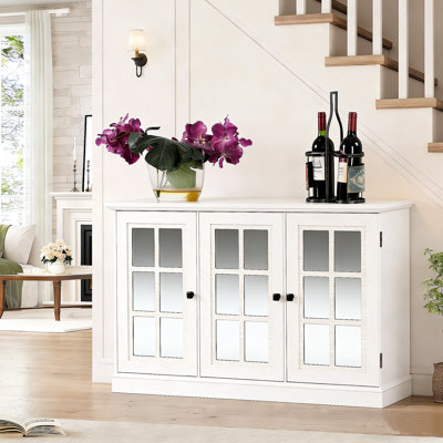 Armoire de rangement de 45 pouces de large avec 3 portes en miroir en acrylique, tablettes réglables pour une utilisation polyvalente à la maison, design durable et élégant