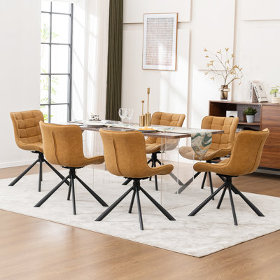 Chaises de salle à manger capitonnées pivotantes rembourrées en cuir avec pieds en métal