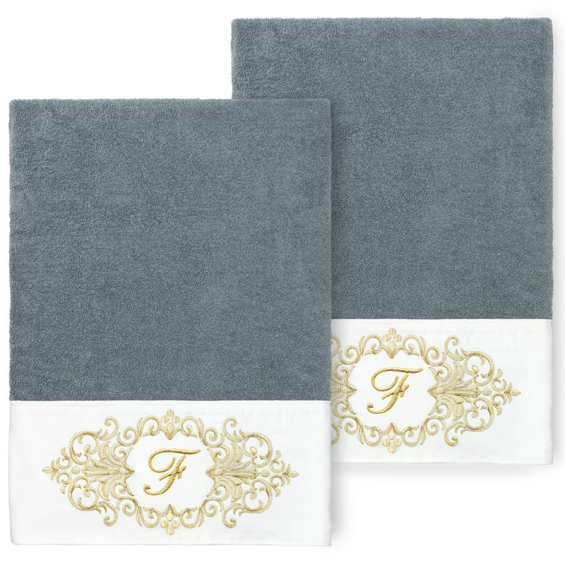 Linum Home Textiles 100% Turkish Cotton MONICA 2PC Embellished Bath Towel Set, F