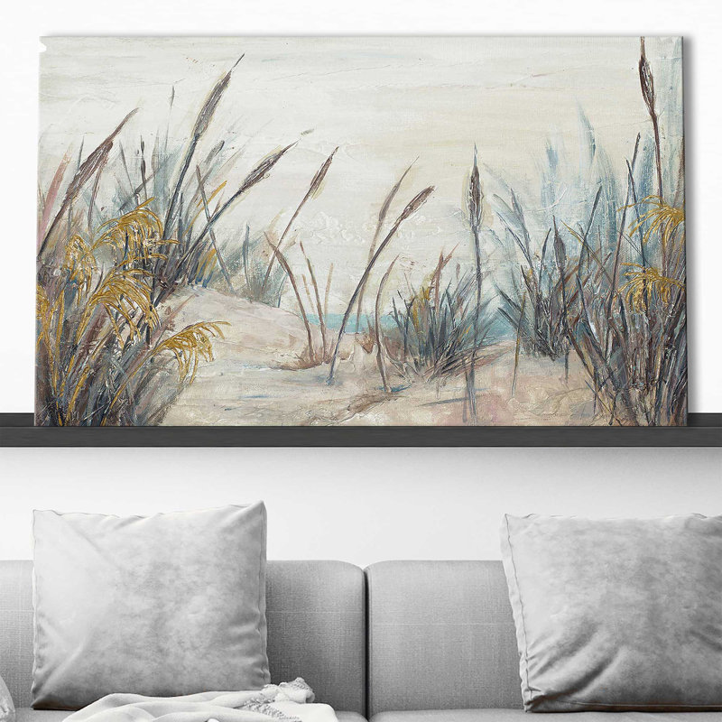 «Tall Beach Grass» par Patricia Pinto - Peinture, H 36 po x l 60 po x P 1,5 po, Toile tendue