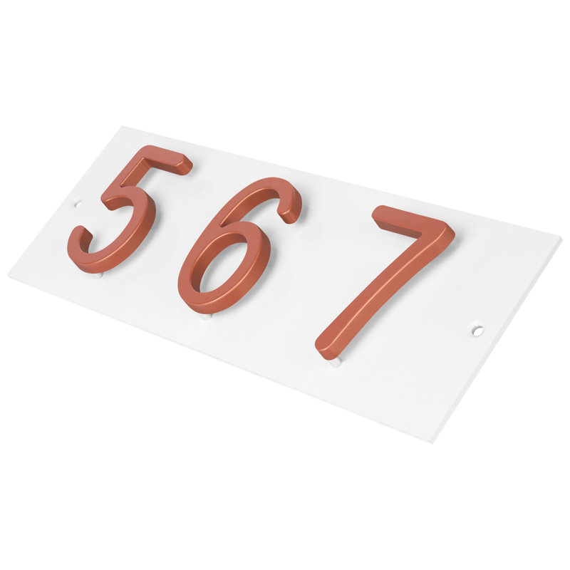 Plaque d'adresse horizontale flottante en aluminium Royal Shade - 3 chiffres personnalisés, Blanc, Argent argent, Oui
