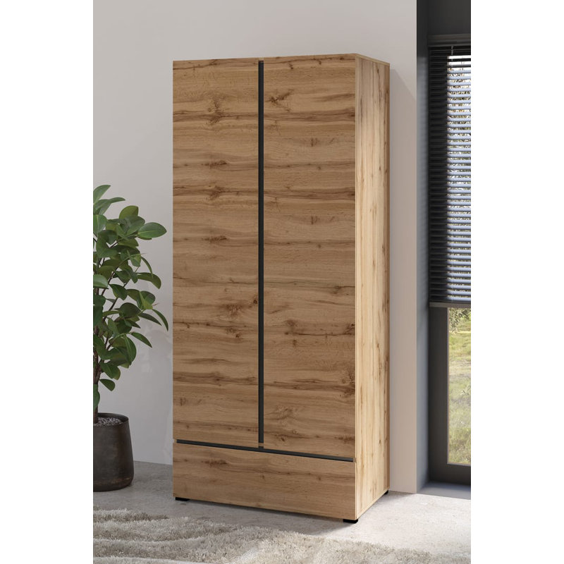 Scasso 2 Door Manufactured Wood Wardrobe, Oak Wotan