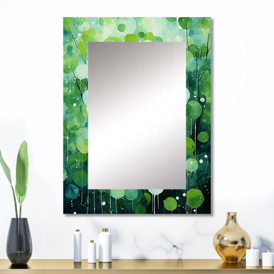 Quirky Quarters Botanical I - miroir mural Popart abstrait, miroir décoratif vert, impression sur métal