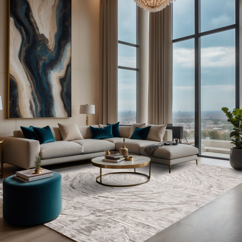 Machine Washable Gray Area Rug, Rectangle 7' x 9'