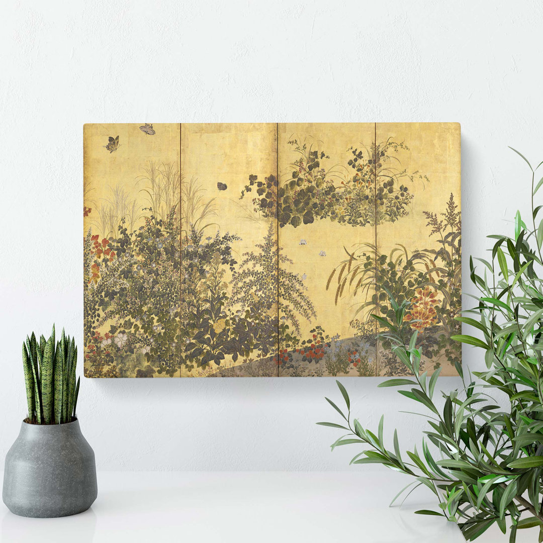 Butterflies & Flowers by Tawaraya Sotatsu - Wrapped Canvas