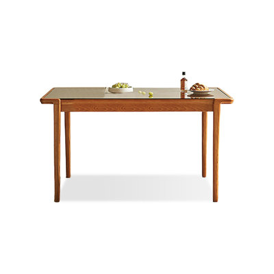 Modern Rectangular Glass Wickerwork Solid Wood Dining Table