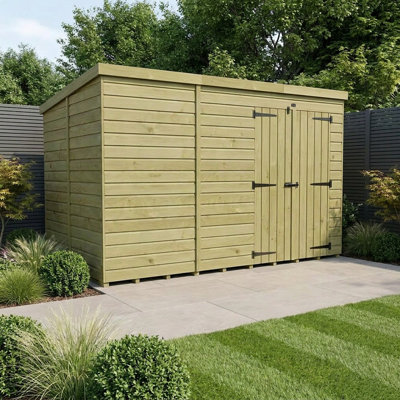 Total Sheds 12ft x 6ft Pent Garden Shed - Double Door - No Windows - Pressure Treated Timber - UK Manufactured