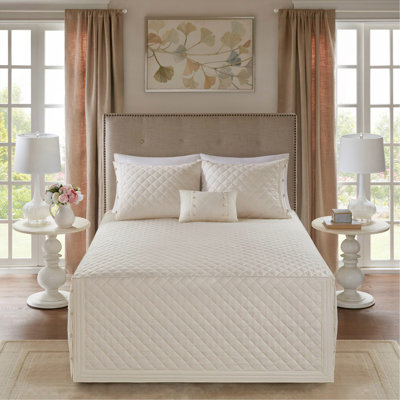 4 Piece Cotton Reversible Tailored Bedspread Set Khaki King