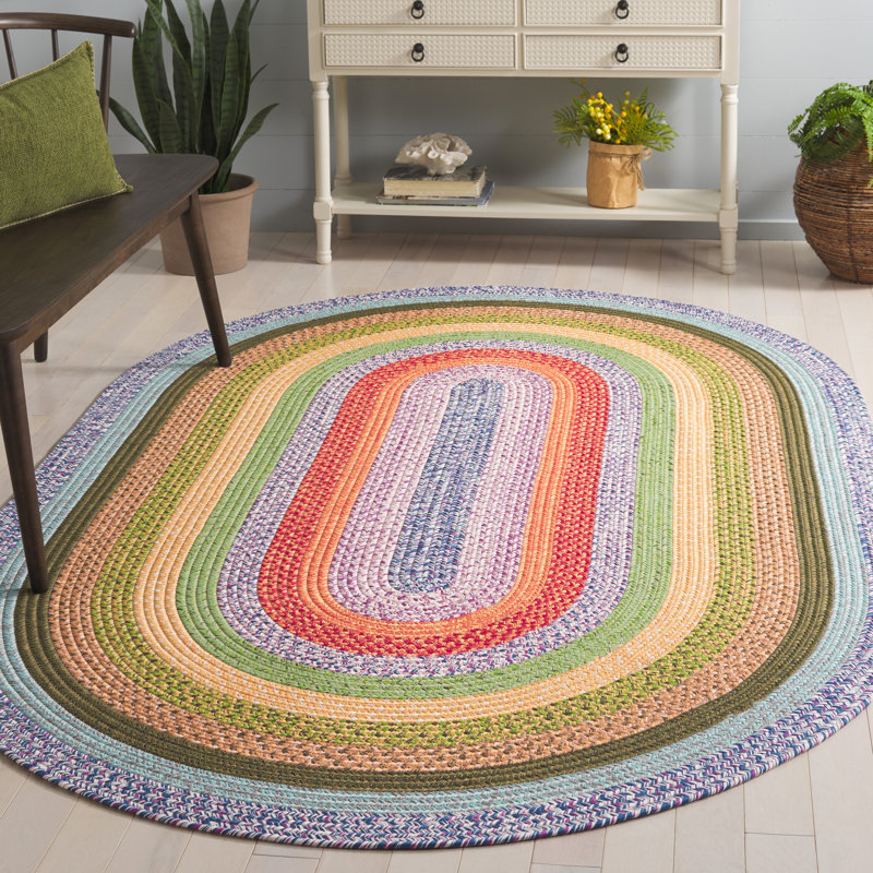 Braided Hand Woven Performance Machine Washable Geometric Indoor/Outdoor Area Rug, Oval 5' x 8'
