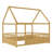 Full Size Floor Wooden Bed With House Roof Frame And Fence Guardrails For Cozy, Safe, And Stylish Sleeping.-1831928873-1831928870