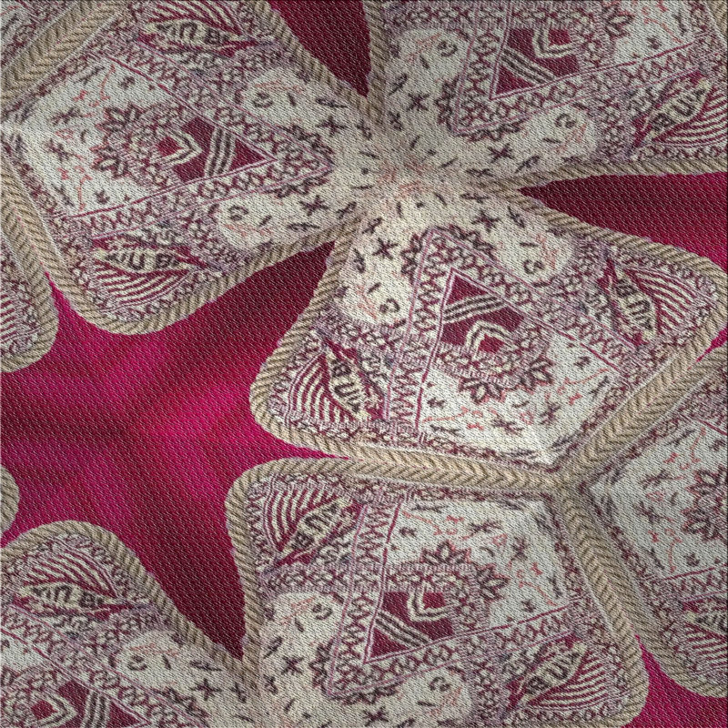 Tapis rouge/brun tissé à la machine, Carré 8 pi