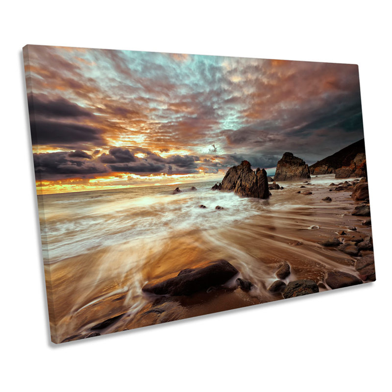 Seascape Beach Coast Sunset - Wrapped Canvas Art Prints, 91.4cm H x 137.2cm W x 4cm D