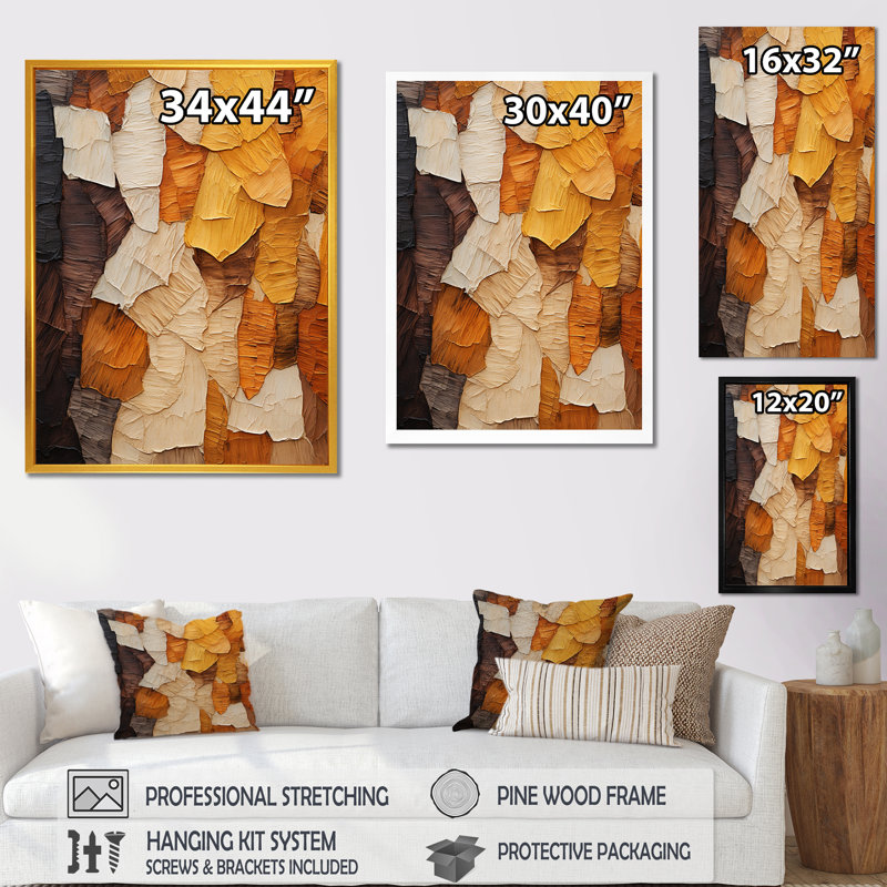 Essence d'arbre jaune - art mural arbre, Cadre flottant noir, H 60 po x l 28 po x P 1,5 po